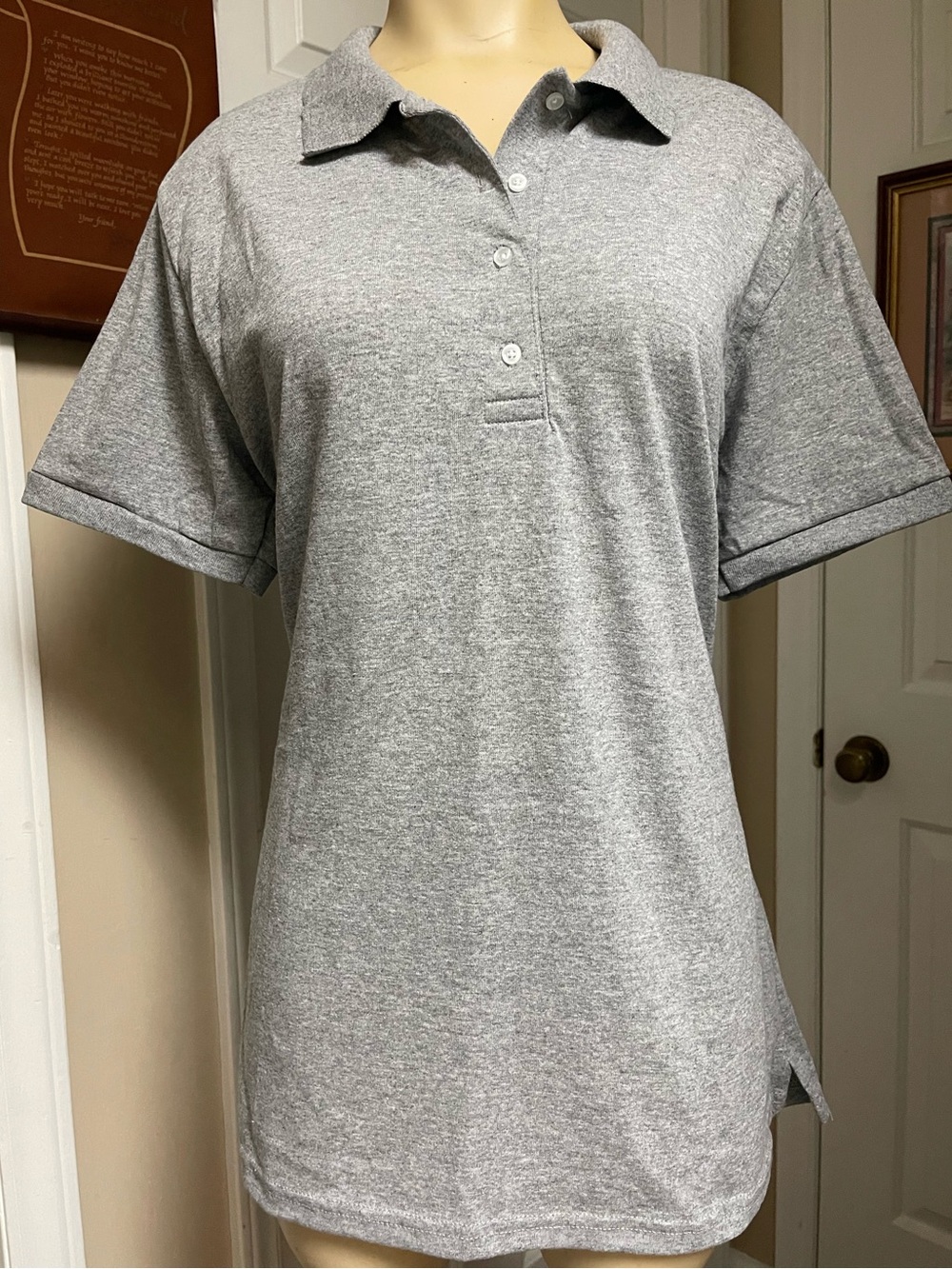 Jerzees Heather Gray 4 Button Collared Polo Shirt